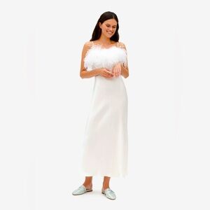 NWT SLEEPER Boheme Slip Dress with Feathers White XL